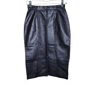 Vintage 1980s Leather Pencil Skirt Womens Size 8 Black Sexy Mob Wife Rocker